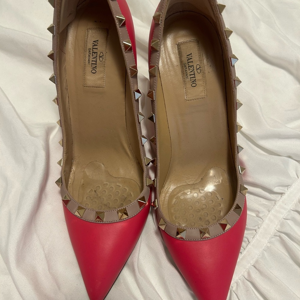 Valentino Studded Pointed-Toe Pumps in Hot Pink